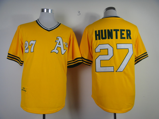 Men Oakland Athletics 27 Hunter Yellow Throwback MLB Jerseys